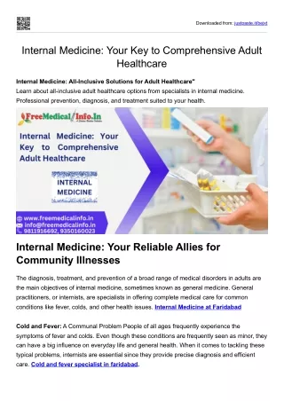 Internal Medicine Your Key to Comprehensive Adult Healthcare