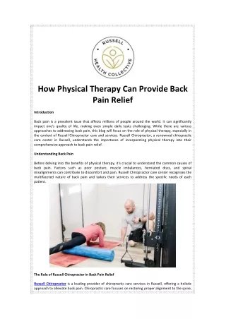 How Physical Therapy Can Provide Back Pain Relief