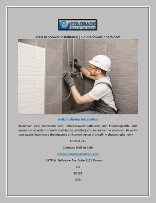 Walk In Shower Installation | Coloradowalkinbath.com