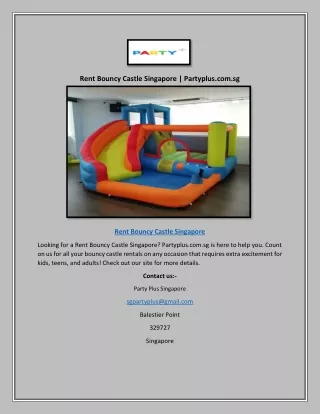 Rent Bouncy Castle Singapore | Partyplus.com.sg