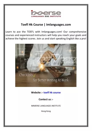 Toefl Hk Course  Imlanguages.com