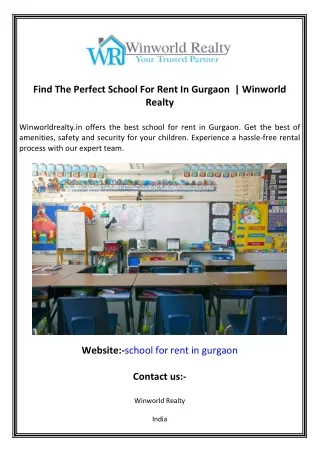 Find The Perfect School For Rent In Gurgaon   Winworld Realty