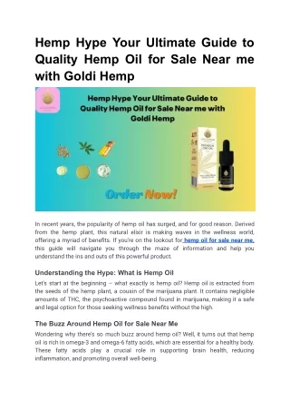 Hemp Hype Your Ultimate Guide to Quality Hemp Oil for Sale Near me with Goldi Hemp