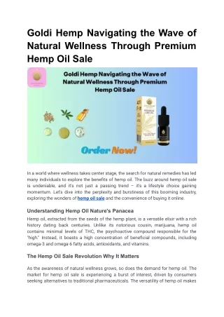 Goldi Hemp Navigating the Wave of Natural Wellness Through Premium Hemp Oil Sale