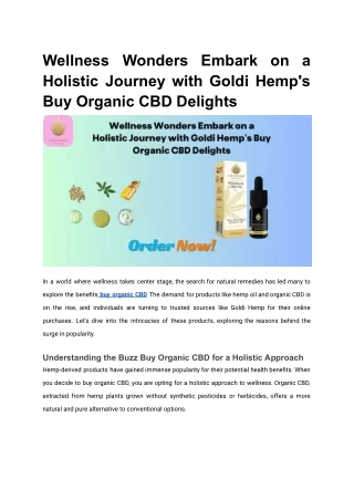 Wellness Wonders Embark on a Holistic Journey with Goldi Hemp's Buy Organic CBD Delights