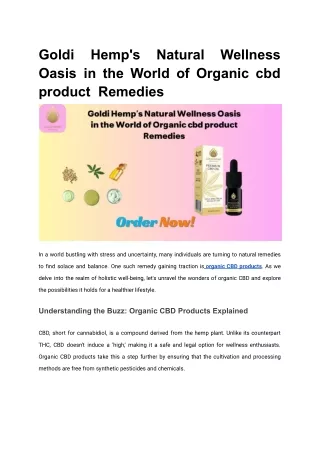 Goldi Hemp's Natural Wellness Oasis in the World of Organic cbd product  Remedies