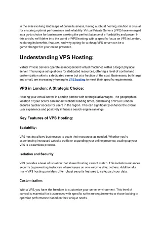 Unveiling the Power of VPS Hosting in London_ Affordable and Reliable Solutions