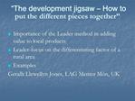 The development jigsaw How to put the different pieces together