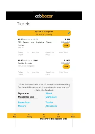 Mysore to Mangalore Bus Price | Mysore to Mangalore Bus ticket