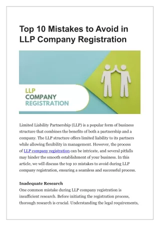 Top 10 Mistakes to Avoid in LLP Company Registration