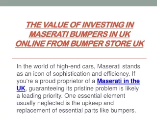 The Value of Investing In Maserati Bumpers in UK Online from Bumper Store UK