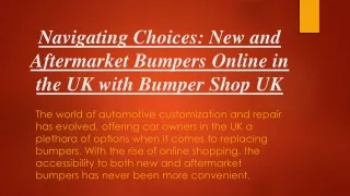 Navigating Choices New and Aftermarket Bumpers Online in the UK with Bumper Shop UK