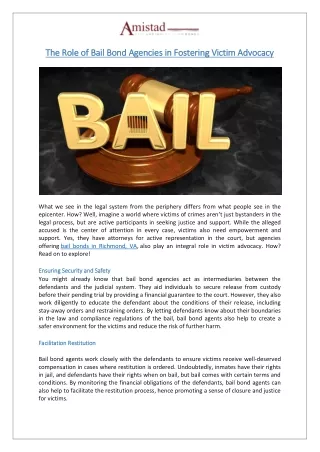 Amistad Bail Bonds - The Role of Bail Bond Agencies in Fostering Victim Advocacy