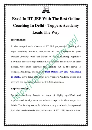 Best Online IIT JEE  Coaching in Delhi |Call-07827048964| Toppers Academy