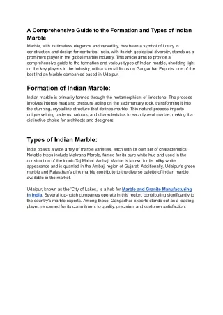 A Comprehensive Guide to the Formation and Types of Indian Marble