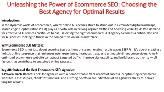 Unleashing the Power of Ecommerce SEO-Choosing the Best Agency for Optimal Results