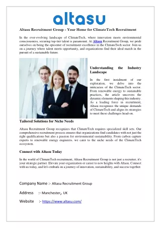 Altasu Recruitment Group - Your Home for ClimateTech Recruitment