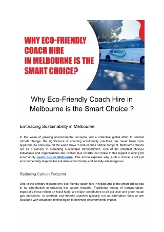 Why Eco-Conscious Coach Hire in Melbourne is a Smart Decision