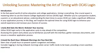 Unlocking Success-Mastering the Art of Timing with OCAS Login