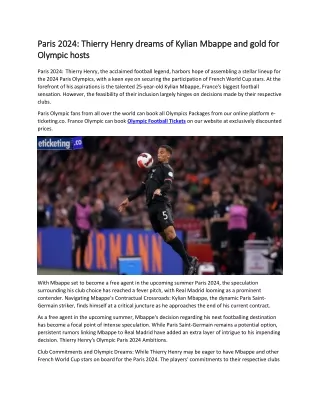 Paris 2024 Thierry Henry dreams of Kylian Mbappe and gold for Olympic hosts