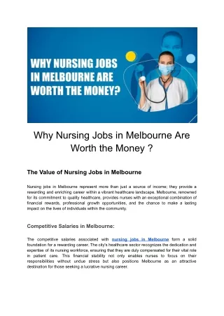 Exploring the Monetary Worth of Nursing Jobs in Melbourne