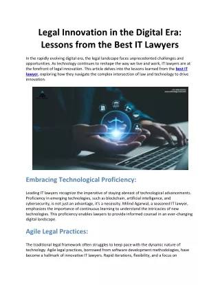 Legal Innovation in the Digital Era: Lessons from the Best IT Lawyers