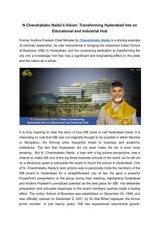 N Chandrababu Naidu's Vision: Transforming Hyderabad into an Educational and Ind