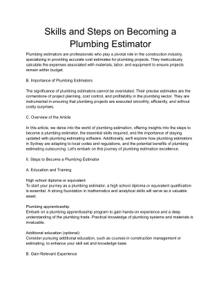 Skills and Steps on Becoming a Plumbing Estimator