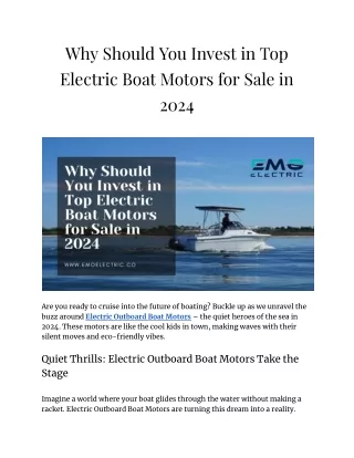 Why Should You Invest in Top Electric Boat Motors for Sale in 2024