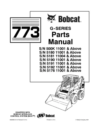 Bobcat 773 G Series Skid Steer Loader Parts Catalogue Manual (SN 5176 11001 & Above)