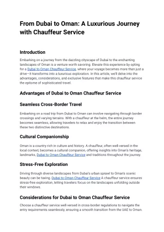 Dubai to oman chauffeur service