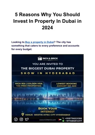 5 Reasons Why You Should Invest In Property In Dubai in 2024