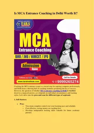 Is MCA Entrance Coaching in Delhi Worth It