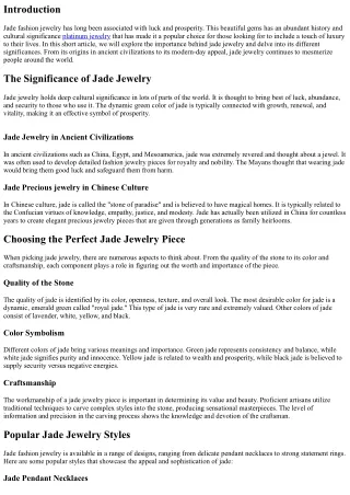 Jade Jewelry: Signifying Luck and Prosperity