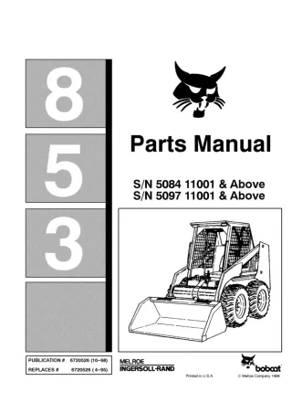 Bobcat 853 Skid Steer Loader Parts Catalogue Manual (SN 509711001 & Above)