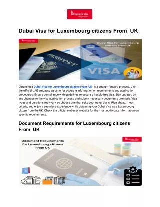 Dubai Visa for Luxembourg citizens From  UK