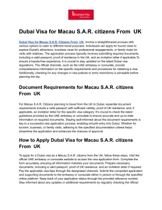 Dubai Visa for Macau S.A.R. citizens From  UK