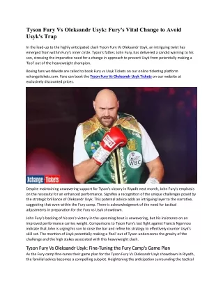 Tyson Fury's Vital Change to Avoid Oleksandr Usyk's Trap