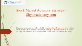 Stock Market Advisory Services Shyamadvisory.com