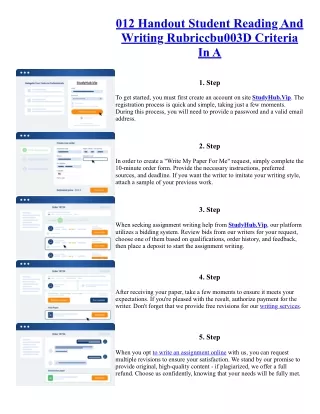 012 Handout Student Reading And Writing Rubriccbu003D Criteria In A