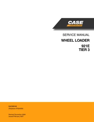 CASE 921E Tier 3 Wheel Loader Service Repair Manual