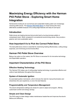 Maximizing Energy Efficiency with the Harman P43 Pellet Stove - Exploring Smart Home Integration