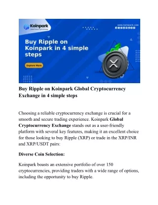 Buy Ripple on Koinpark Global Cryptocurrency Exchange in 4 simple steps