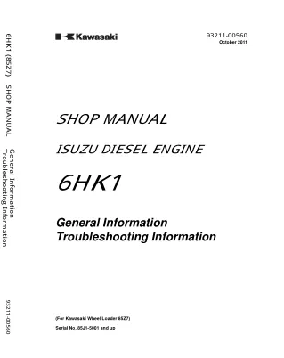 ISUZU 6HK1 DIESEL ENGINE Service Repair Manual (For Kawasaki Wheel Loader 85Z7)