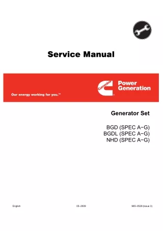 Cummins Onan BGD Generator Set Service Repair Manual