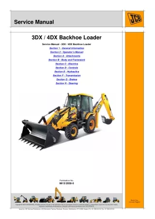 JCB 3DX, 4DX Backhoe Loader Service Repair Manual From 1484000 To 1502999