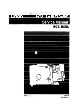 Cummins Onan BGEL Generator Set Service Repair Manual