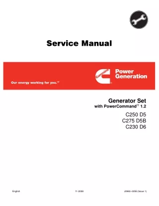 Cummins Onan C250 D5 Generator Set with PowerCommand 1.2 Service Repair Manual