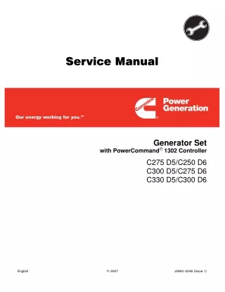 Cummins Onan C300 D6 Generator Set with PowerCommand 1302 Controller Service Repair Manual