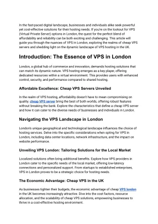 Navigating the World of VPS Hosting in London